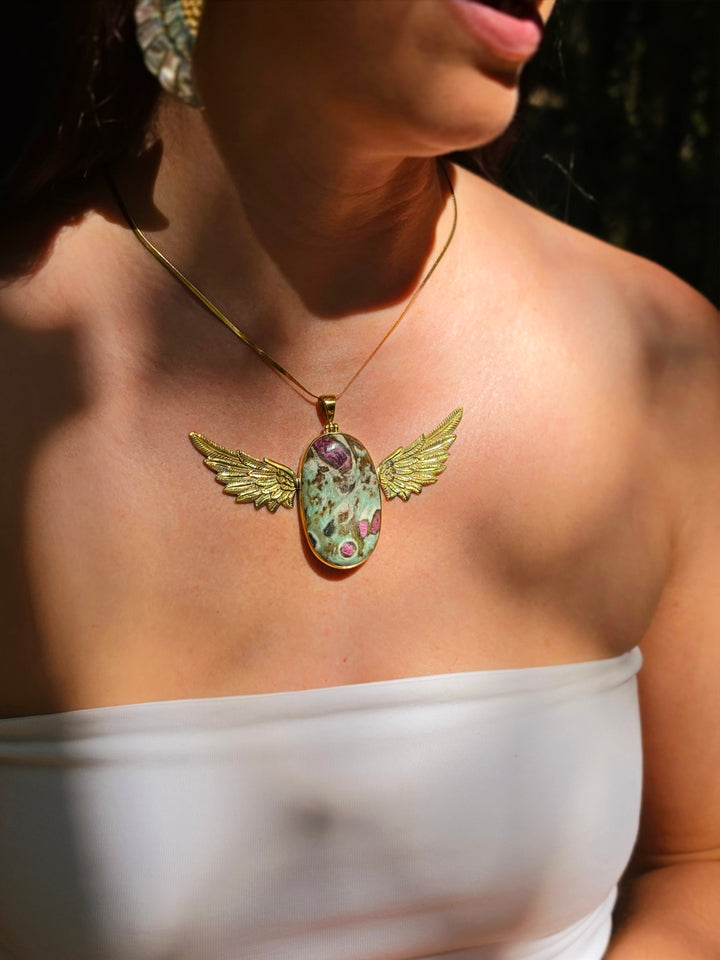 Ruby Fucshite Anahata Brass Pendant