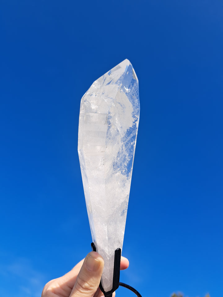 Lemurian Seed Laser Quartz In Metal Stand