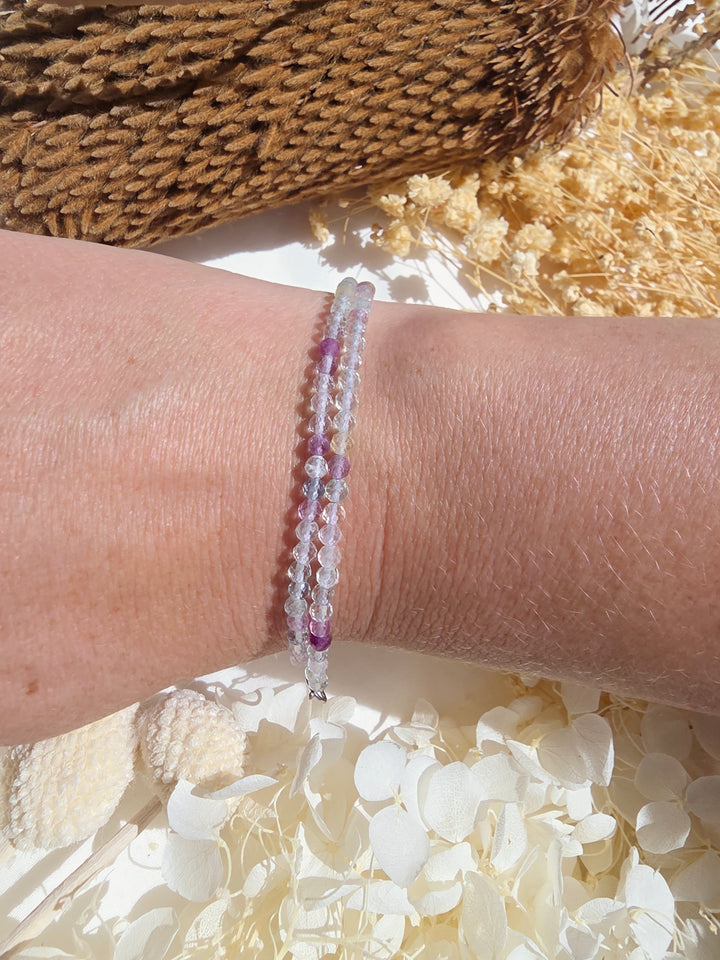 Rainbow Fluorite Faceted Bracelet - 4mm (Adjustable Chain)