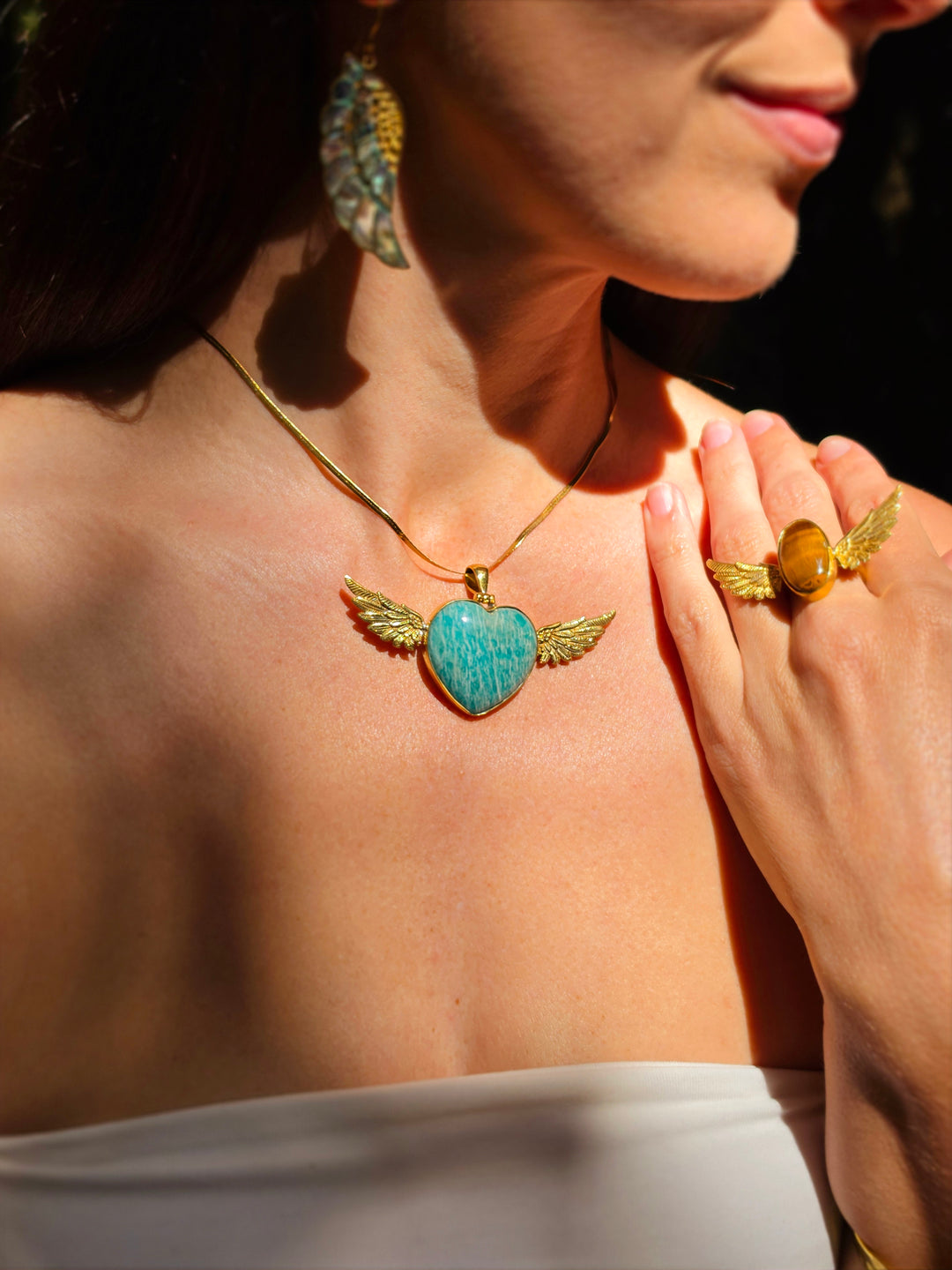 Amazonite Anahata Heart Brass Pendant