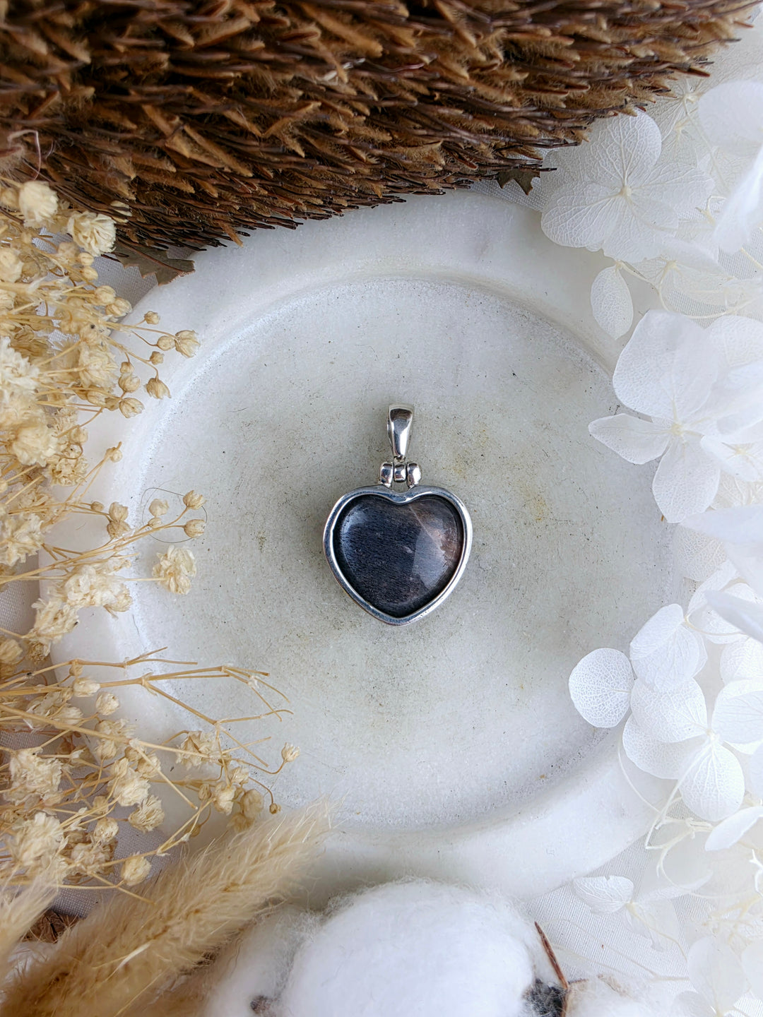 Black Moonstone Heart Silver Pendant