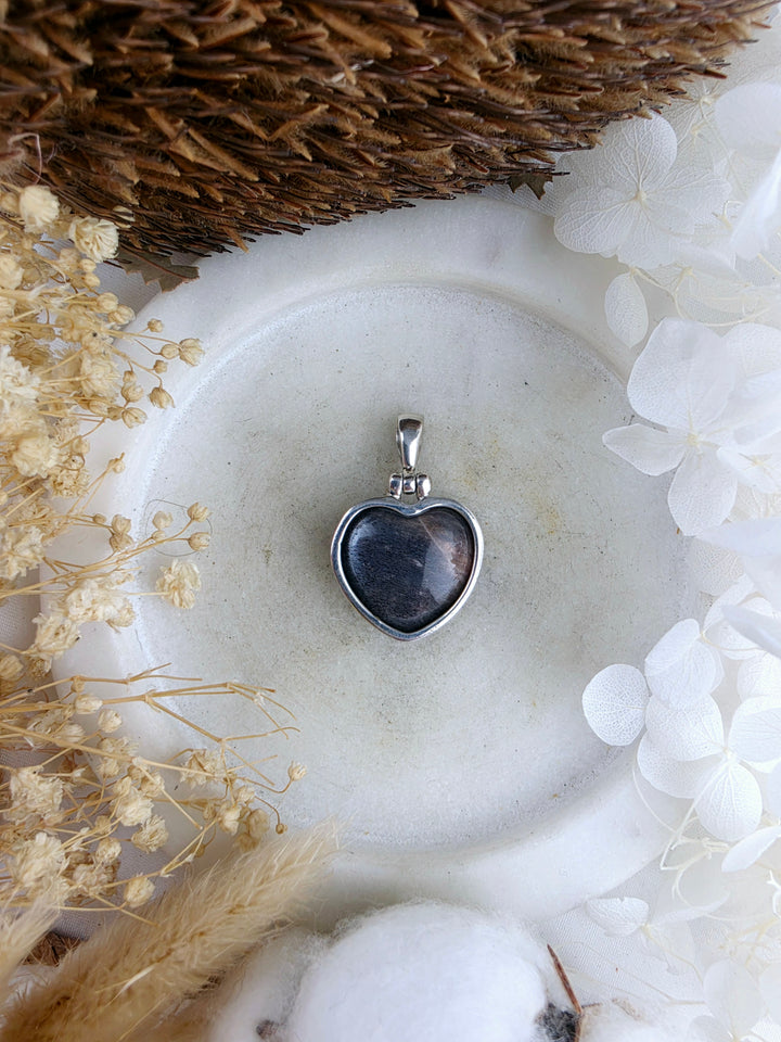 Black Moonstone Heart Silver Pendant