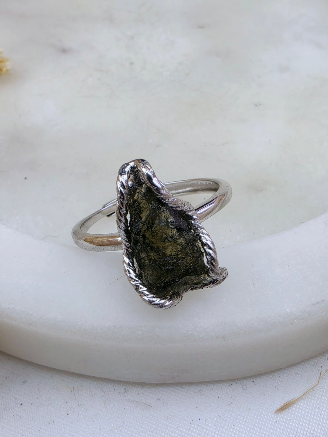 Moldavite Silver Ring - Adjustable