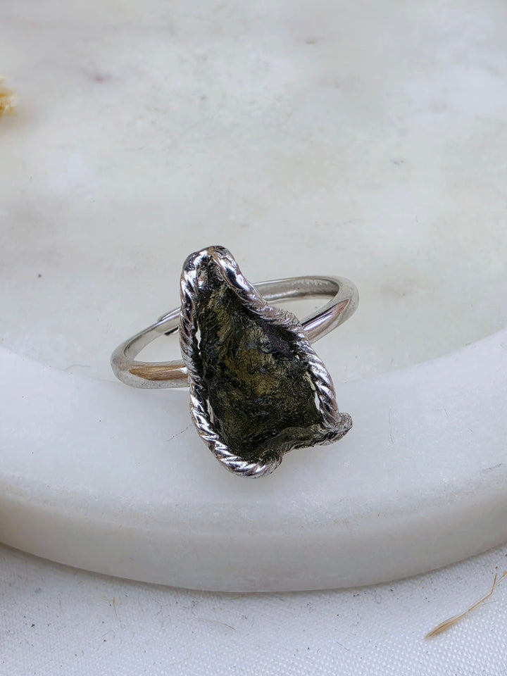 Moldavite Silver Ring - Adjustable