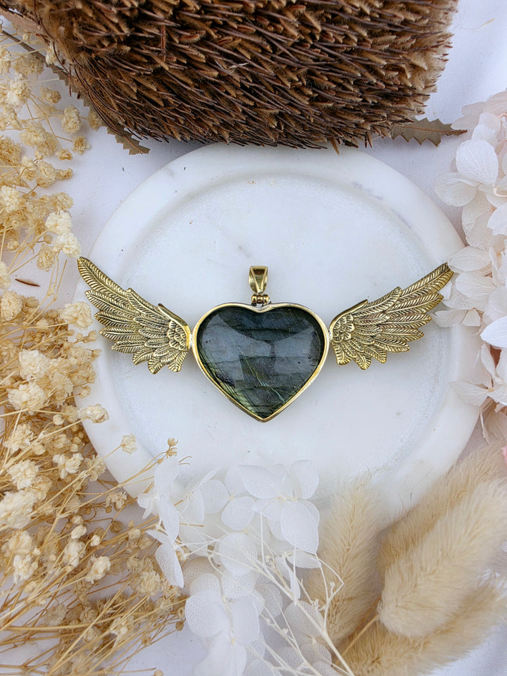 Labradorite Heart Anahata Brass Pendant