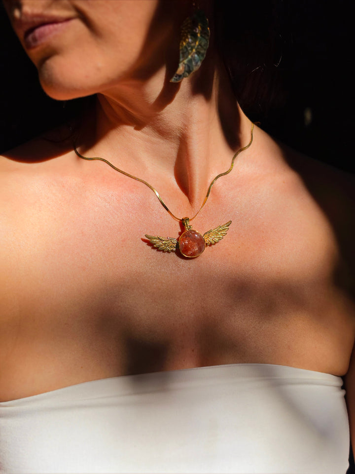 Fire Quartz Anahata Brass Pendant