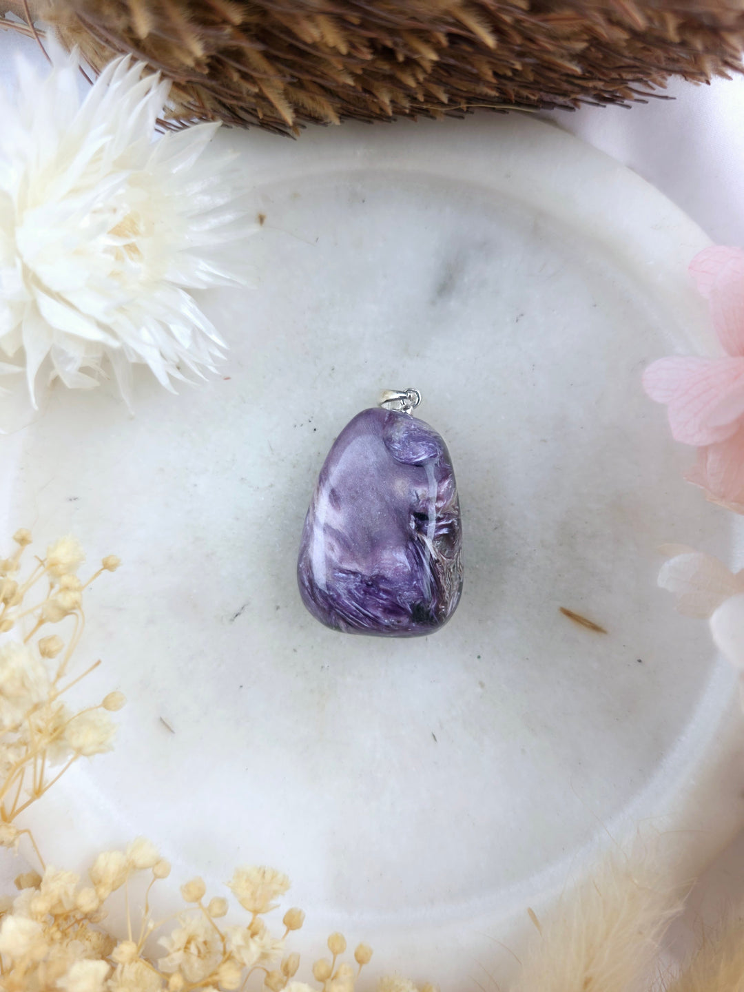 Charoite Tumbled Silver Pendant