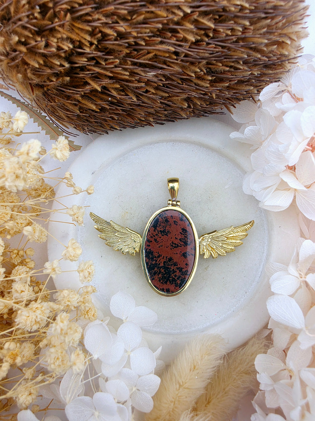 Mahogany Obsidian Anahata Brass Pendant