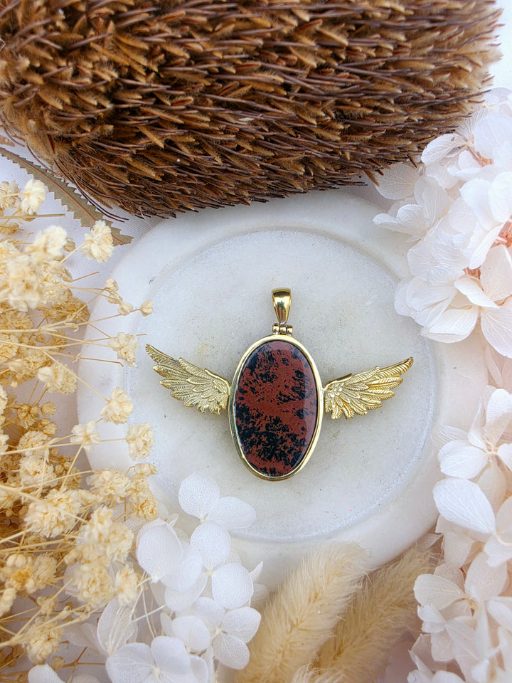 Mahogany Obsidian Anahata Brass Pendant