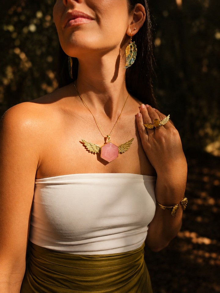 Rose Quartz Anahata Brass Pendant