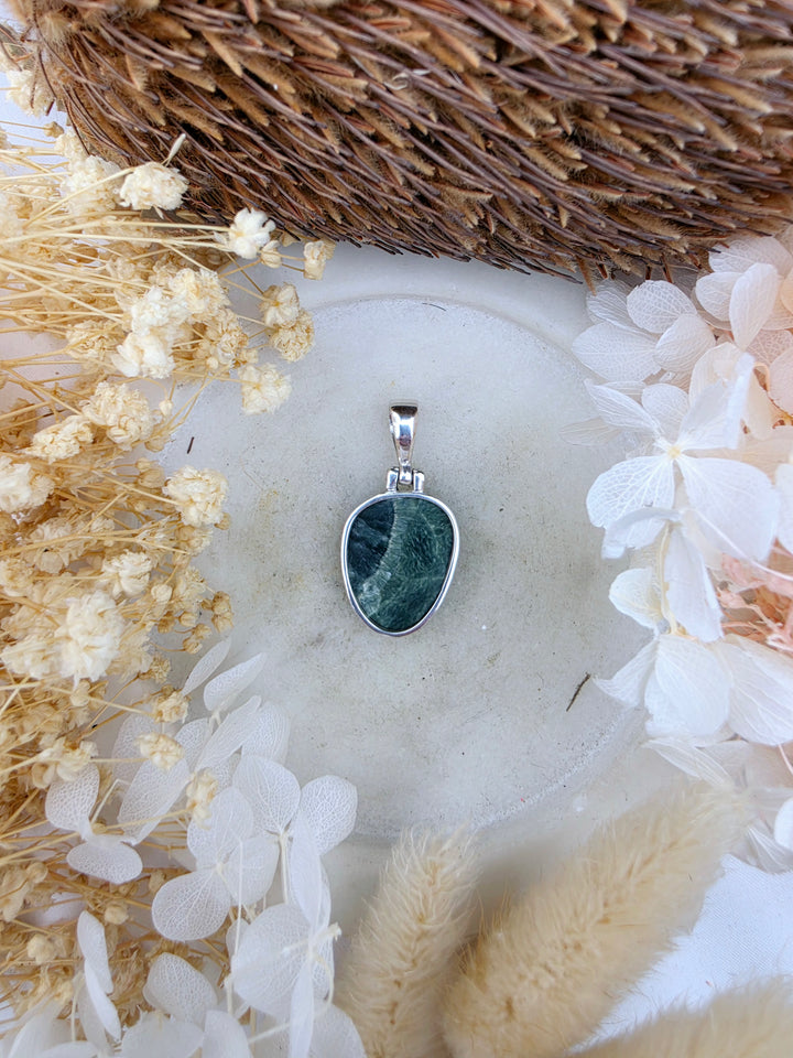 Seraphinite Tear Drop Silver Pendant