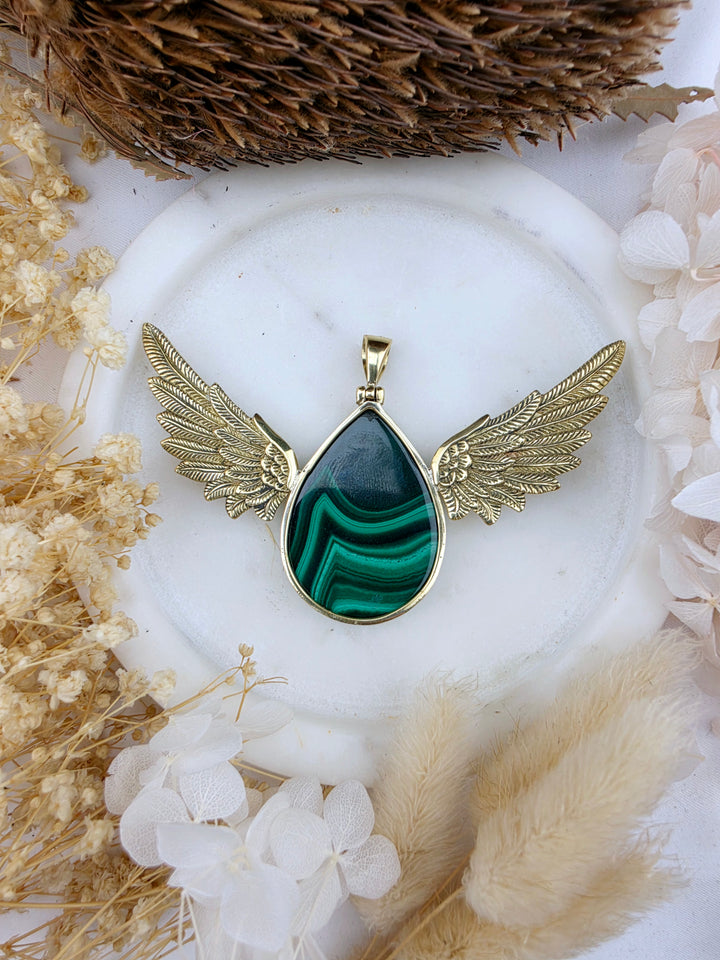 Malachite Anahata Brass Pendant