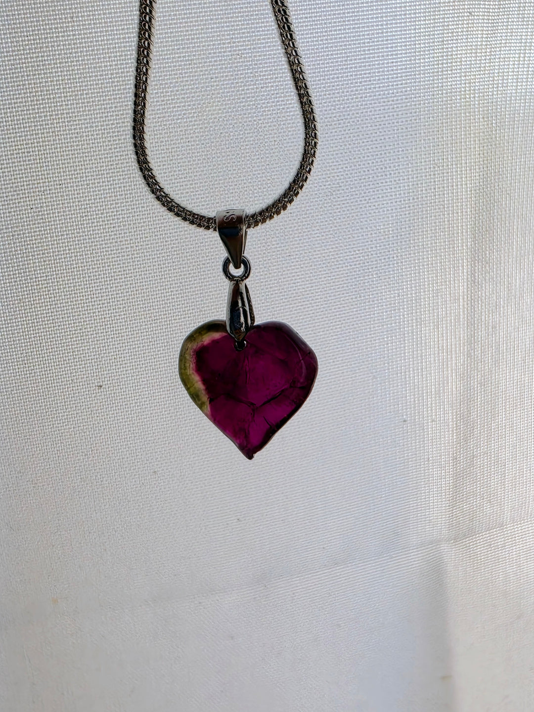 Watermelon Tourmaline Heart Silver Pendant