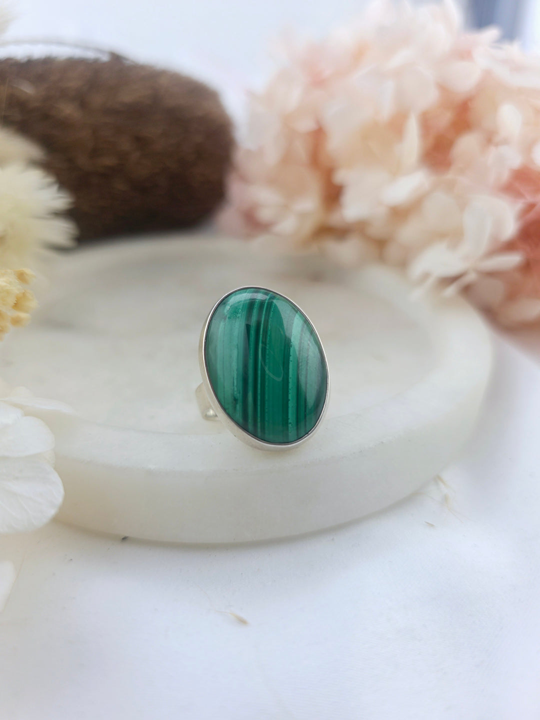 Malachite Silver Ring - Size 7 3/4