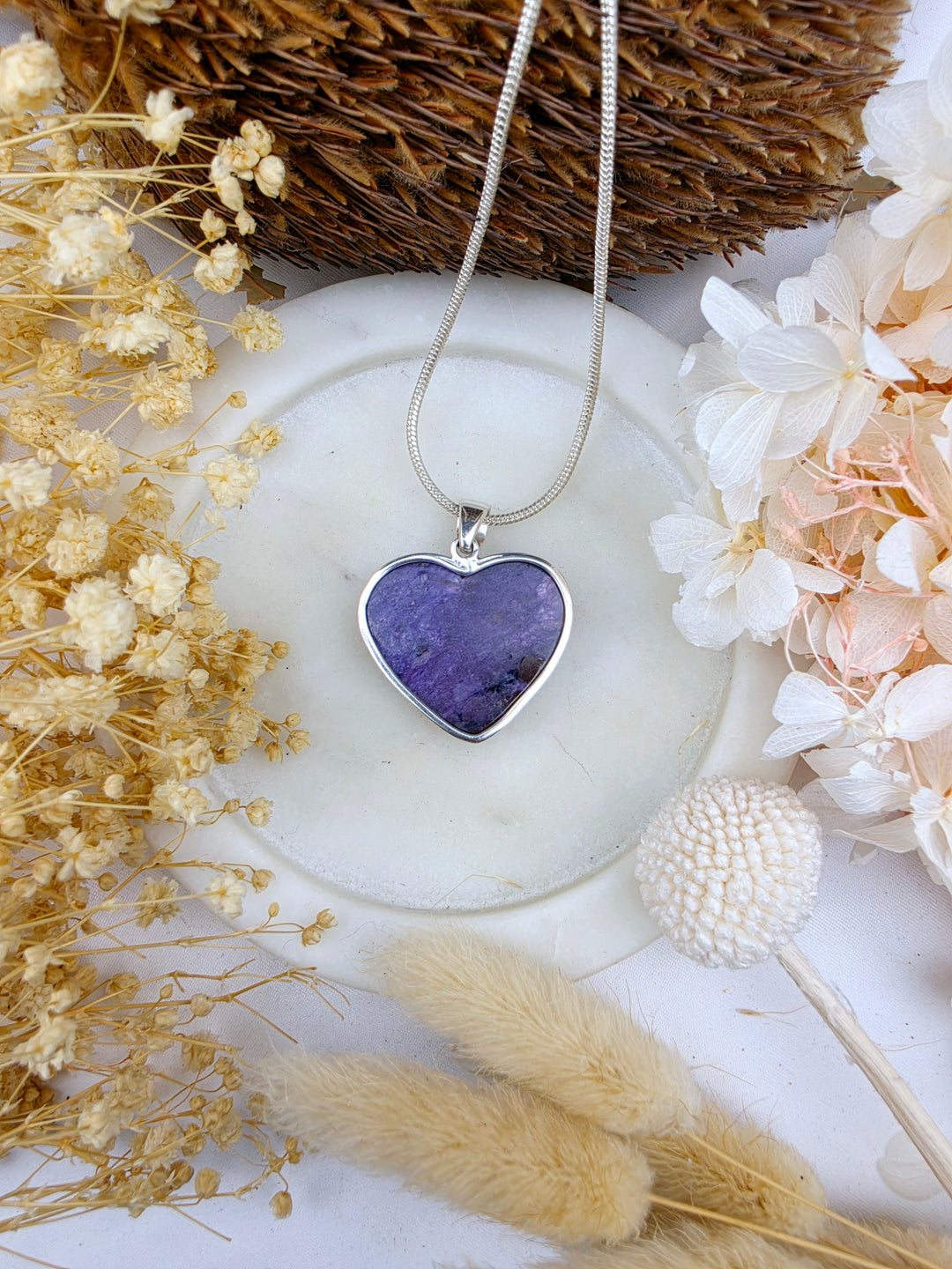Charoite Heart Silver Pendant