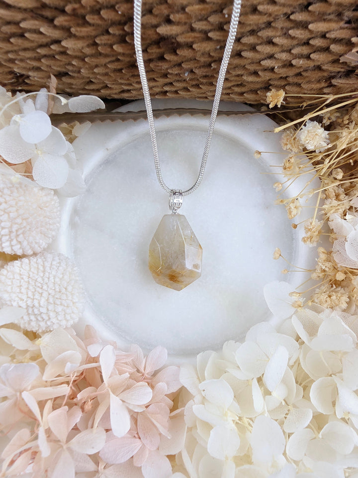 Rutilated Quartz Faceted Silver Pendant - Illuminated