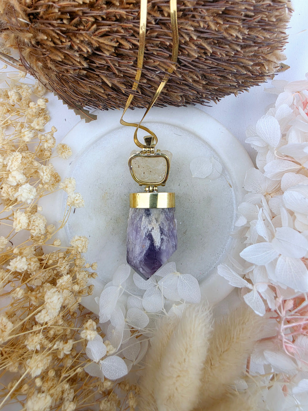 Libyan Desert Glass & Amethyst Pendant