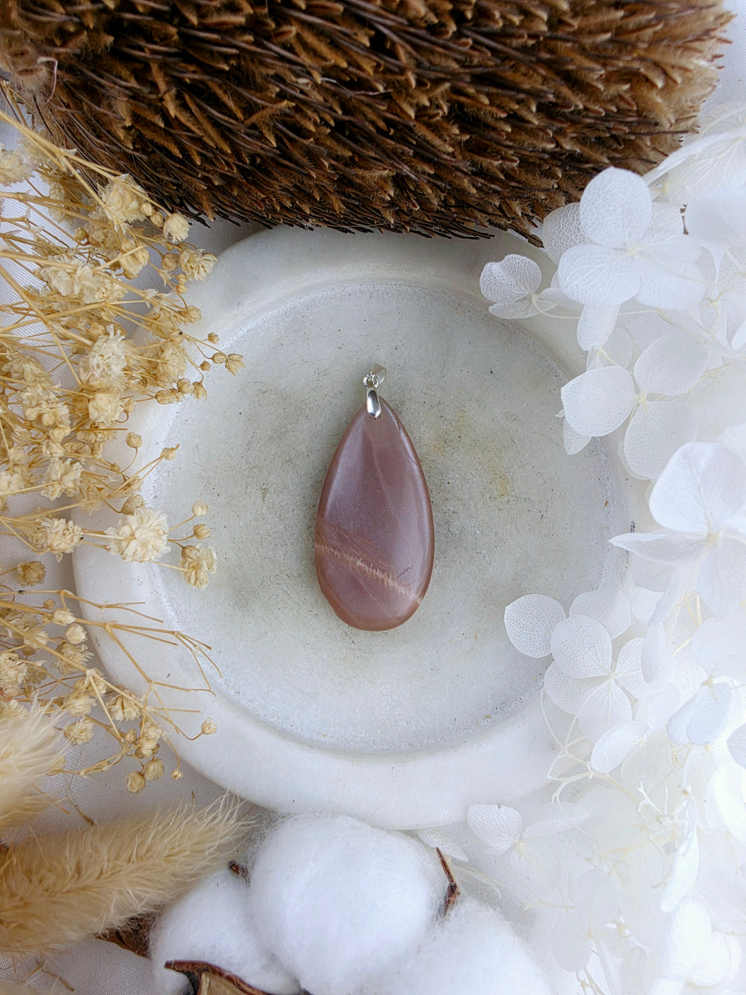 Peach Moonstone Silver Pendant
