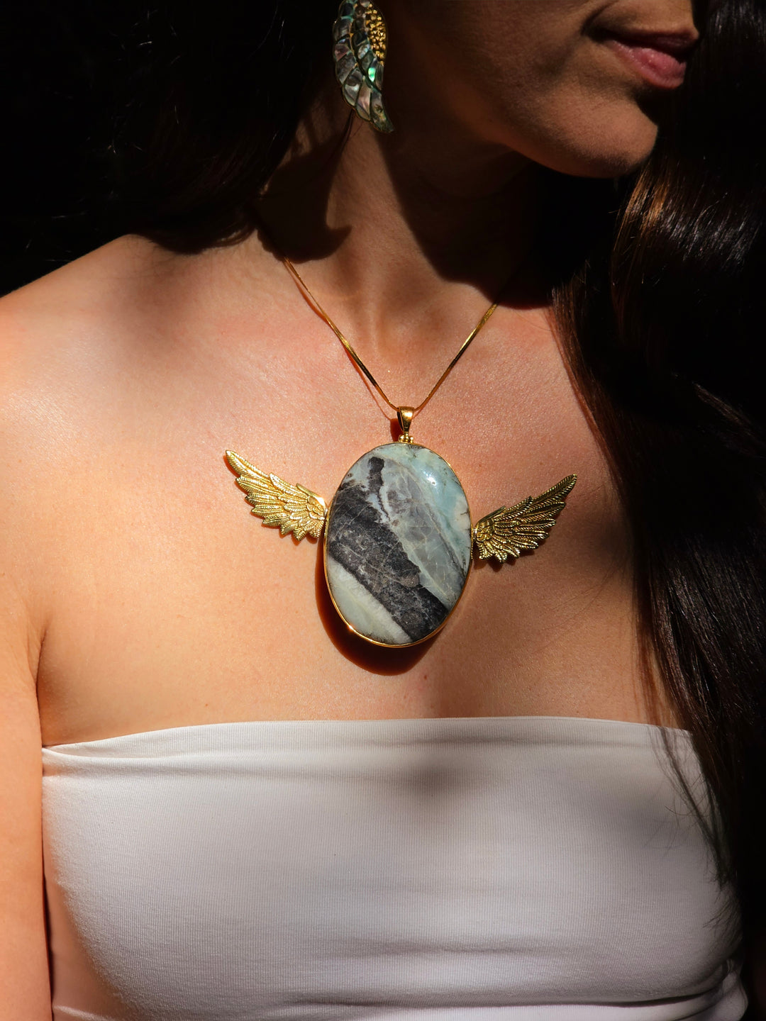 Amazonite Large Anahata Brass Pendant