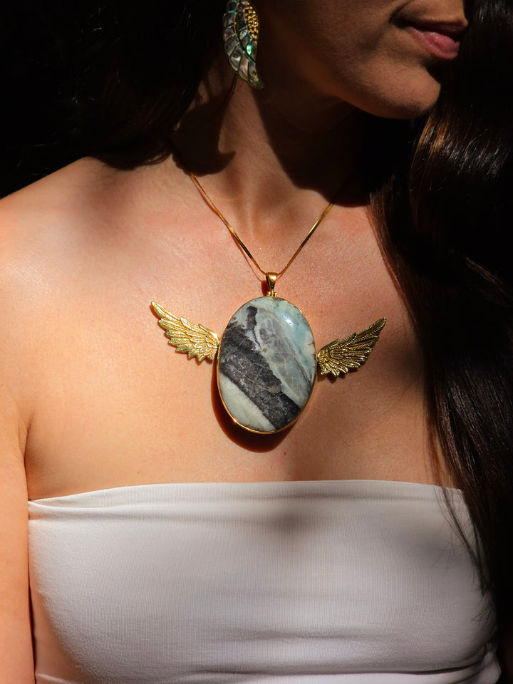Amazonite Large Anahata Brass Pendant