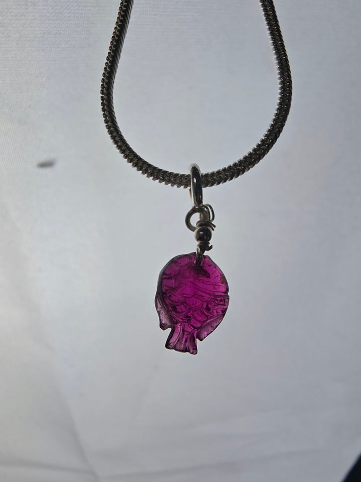Pink Tourmaline Fish Silver Pendant/Charm — Flow & Flourish