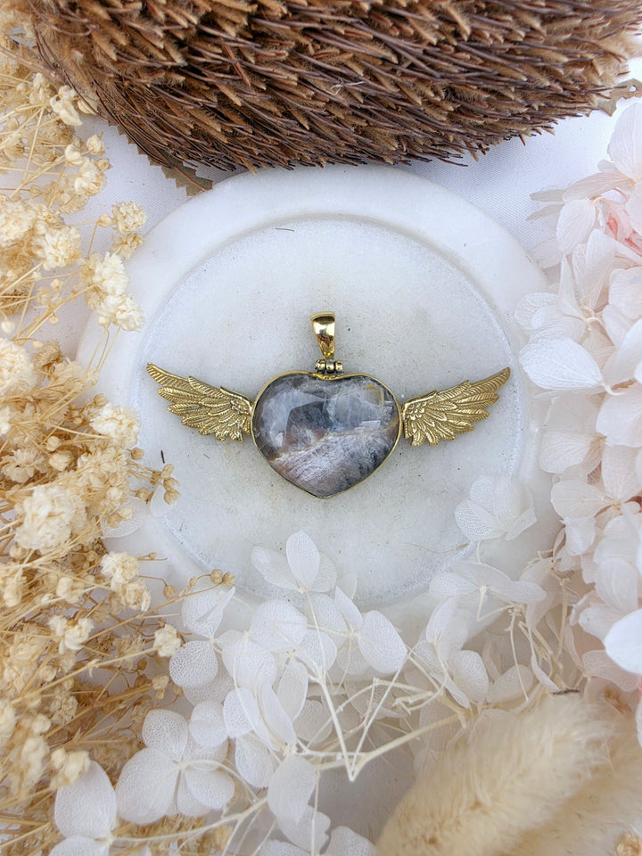 Black Moonstone Heart Anahata Brass Pendant