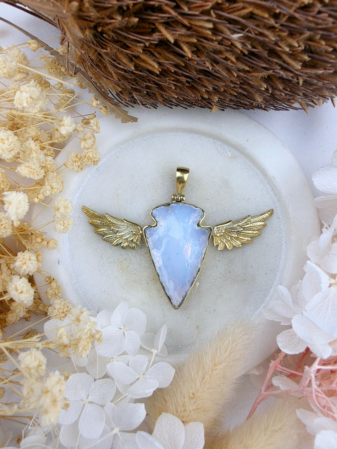 Opalite Protector Anahata Brass Pendant
