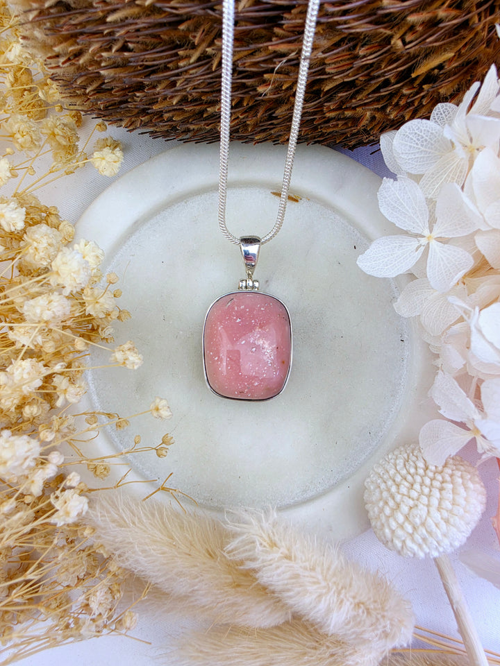Pink Opal Tumbled Silver Pendant