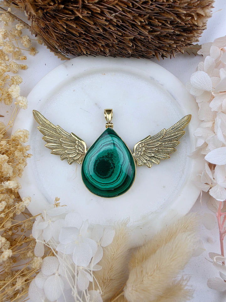 Malachite Anahata Brass Pendant