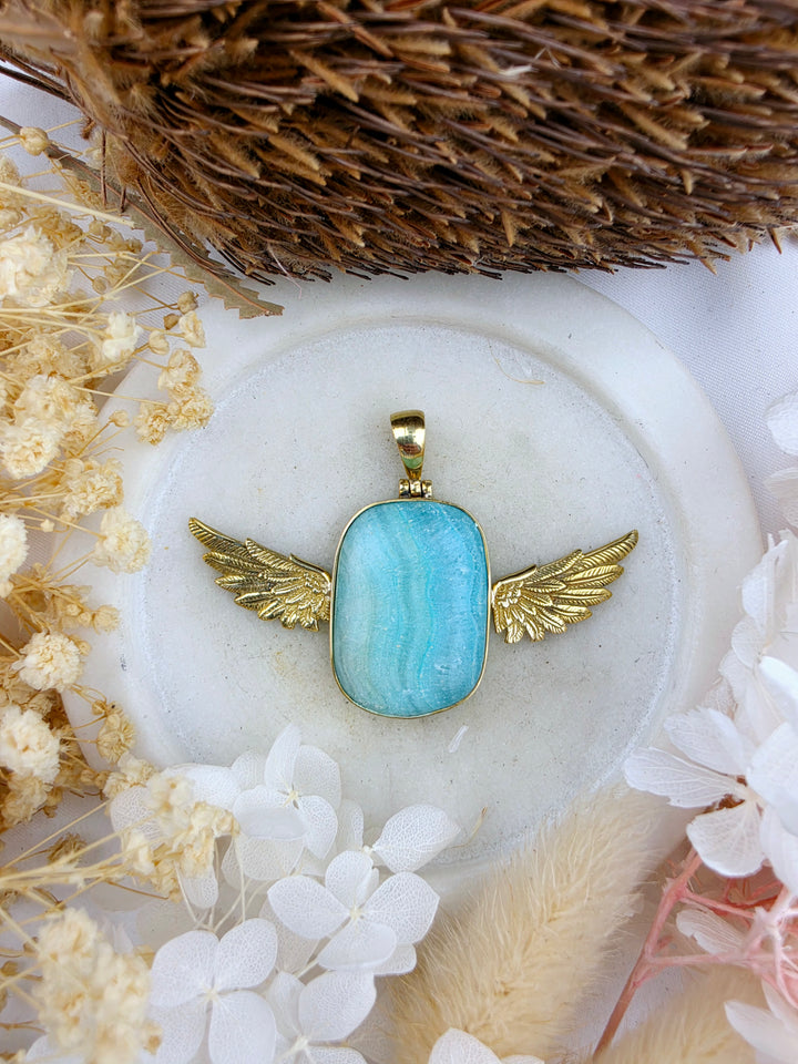 Blue Aragonite Anahata Brass Pendant