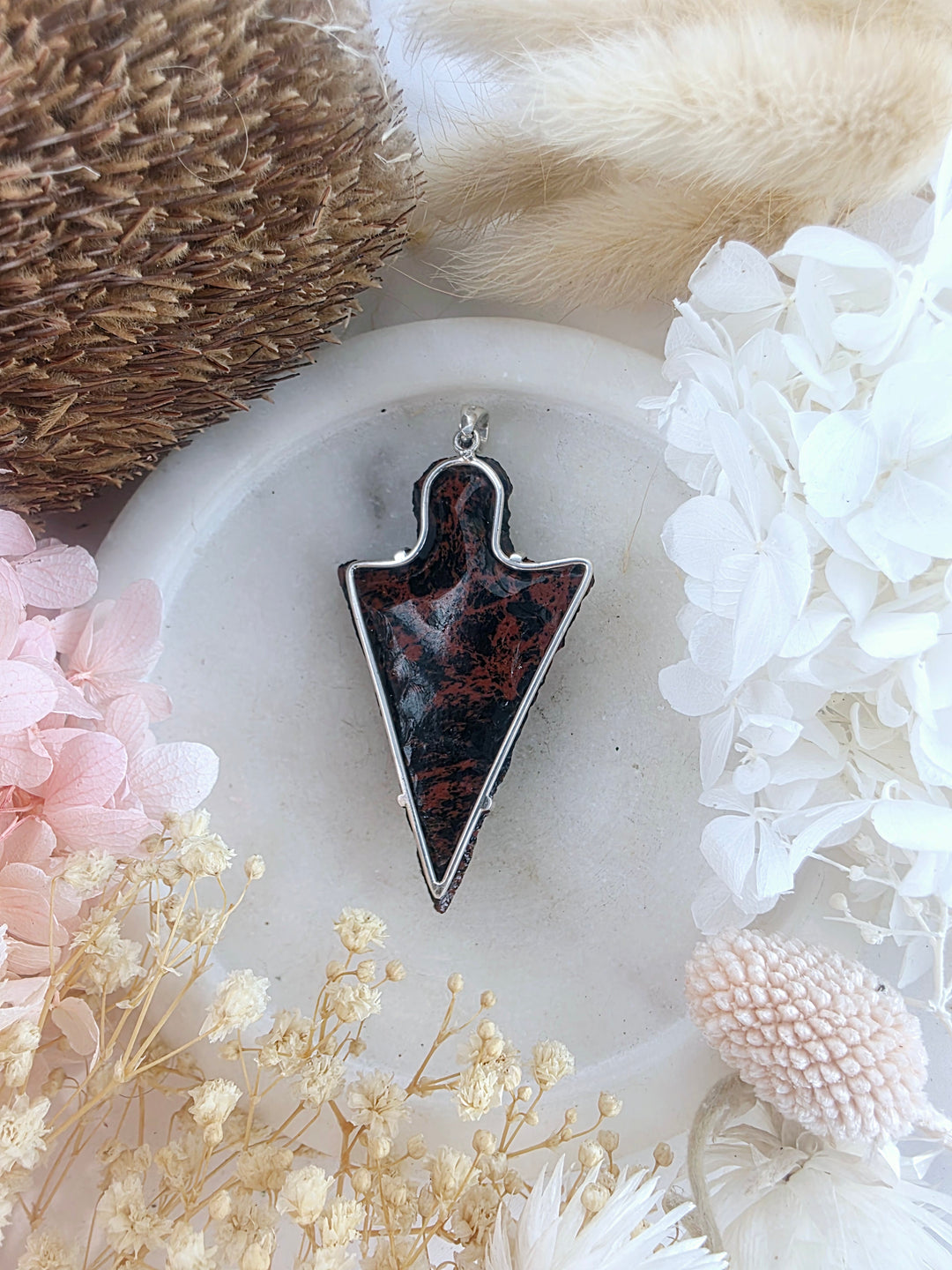 Mahogany Obsidian Arrowhead Silver Pendant