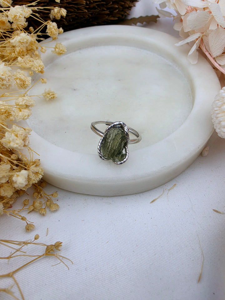 Moldavite Silver Ring - Adjustable
