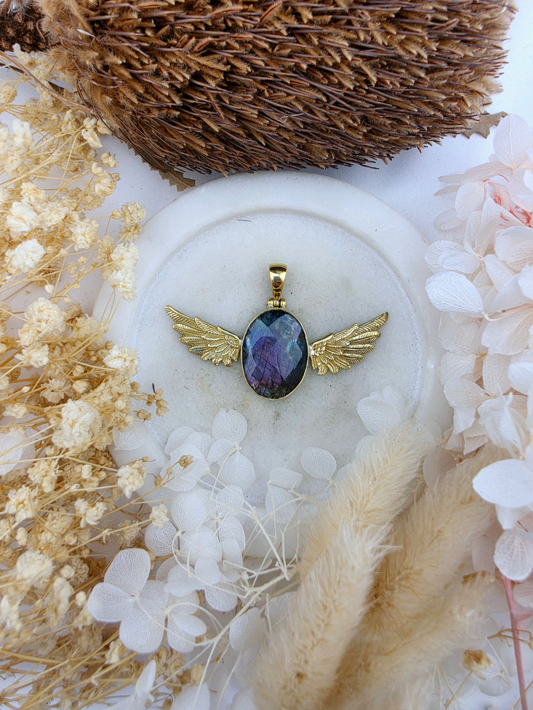 Labradorite Anahata Brass Pendant
