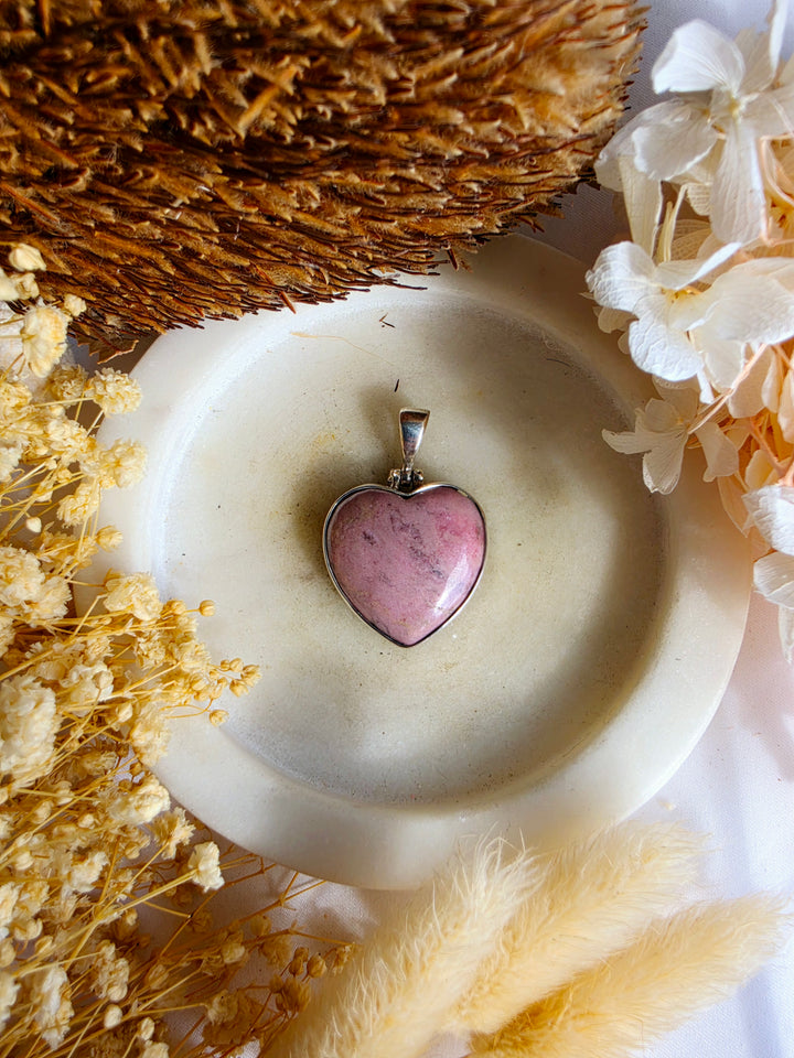 Rhodonite Heart Silver Pendant
