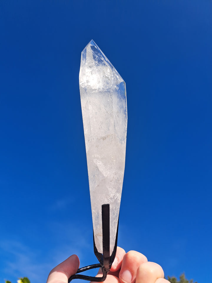 Lemurian Seed Laser Quartz In Metal Stand