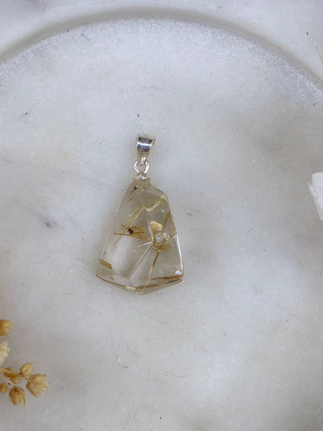 Golden Rutilated Quartz Silver Pendant