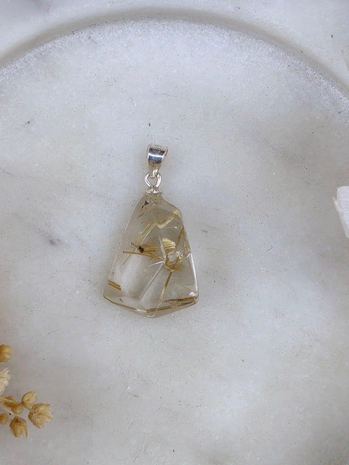 Golden Rutilated Quartz Silver Pendant