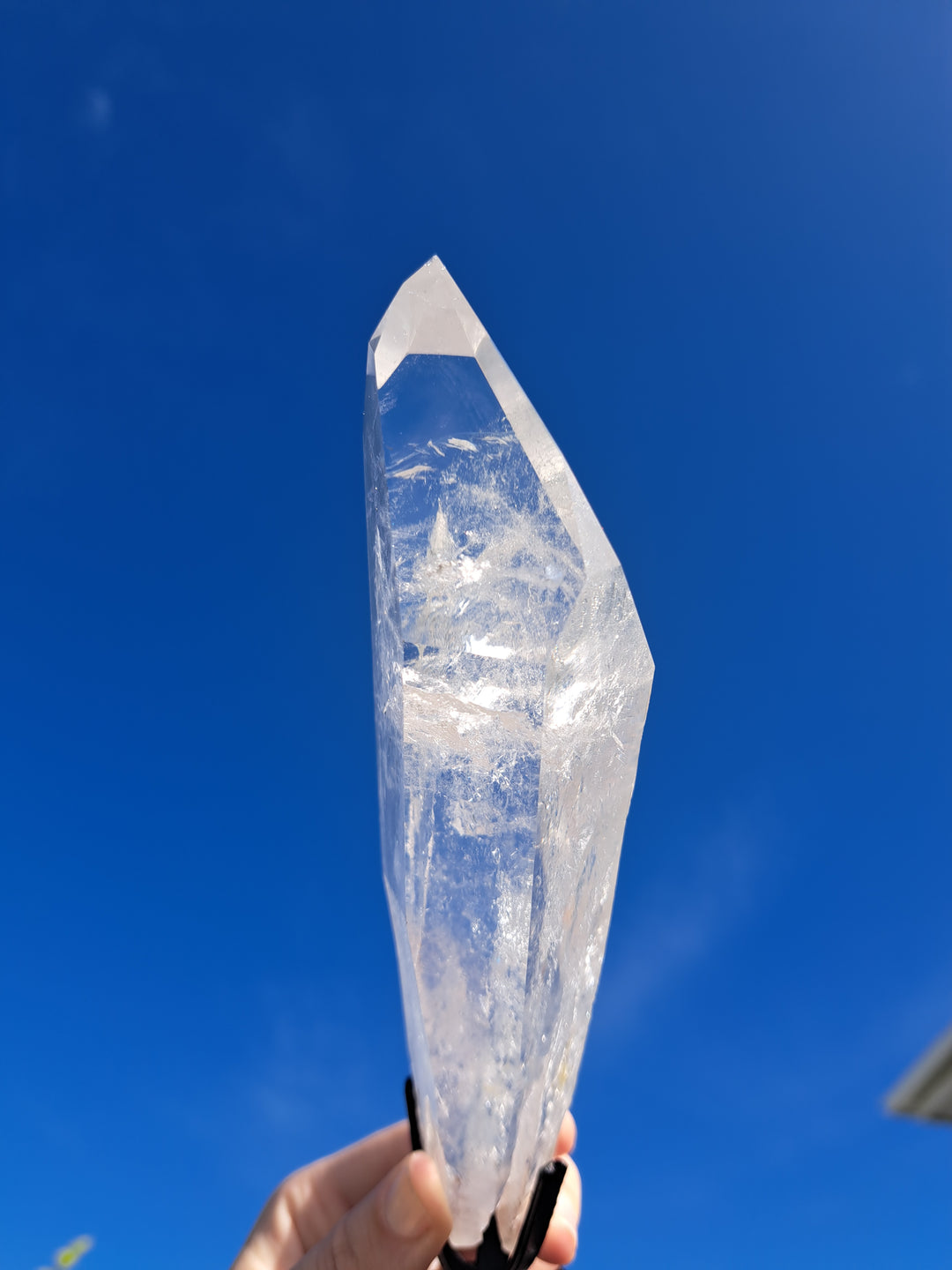 Lemurian Seed Laser Double Terminator Twin Quartz In Metal Stand