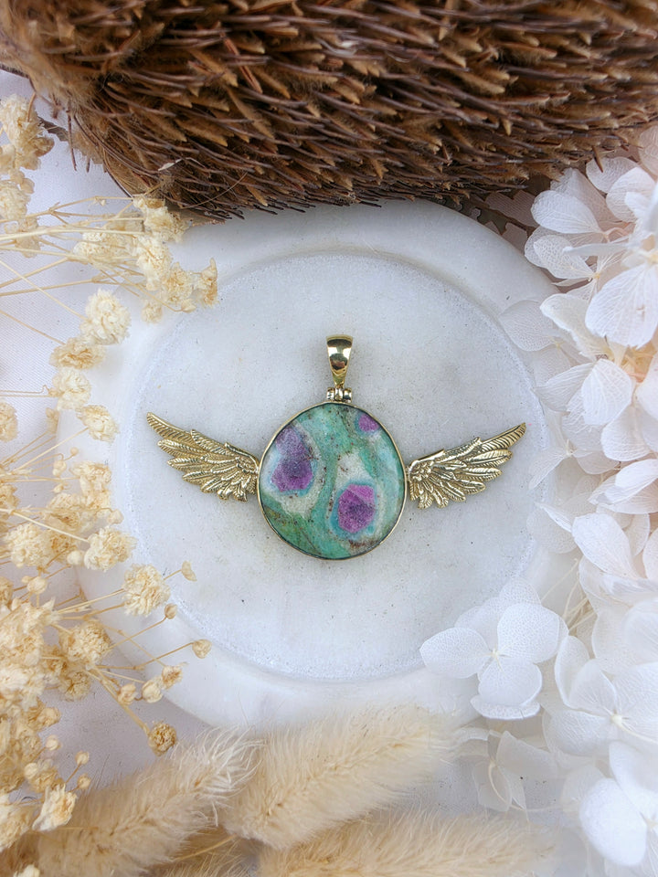 Ruby Fucshite Anahata Brass Pendant
