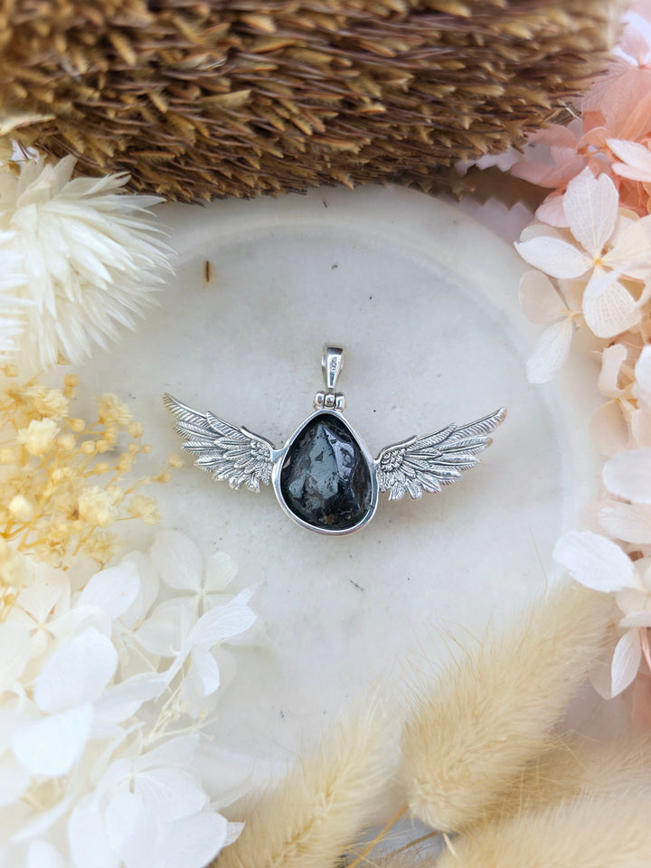 Watermelon Tourmaline Silver Winged Goddess Pendant