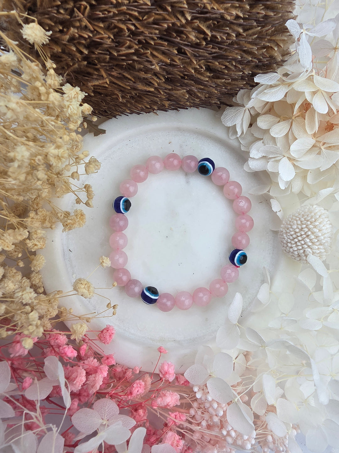 Rose Quartz Evil Eye Bracelet - 8mm