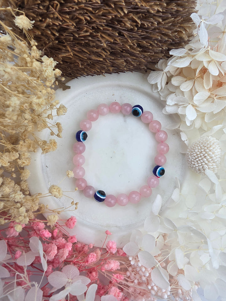 Rose Quartz Evil Eye Bracelet - 8mm