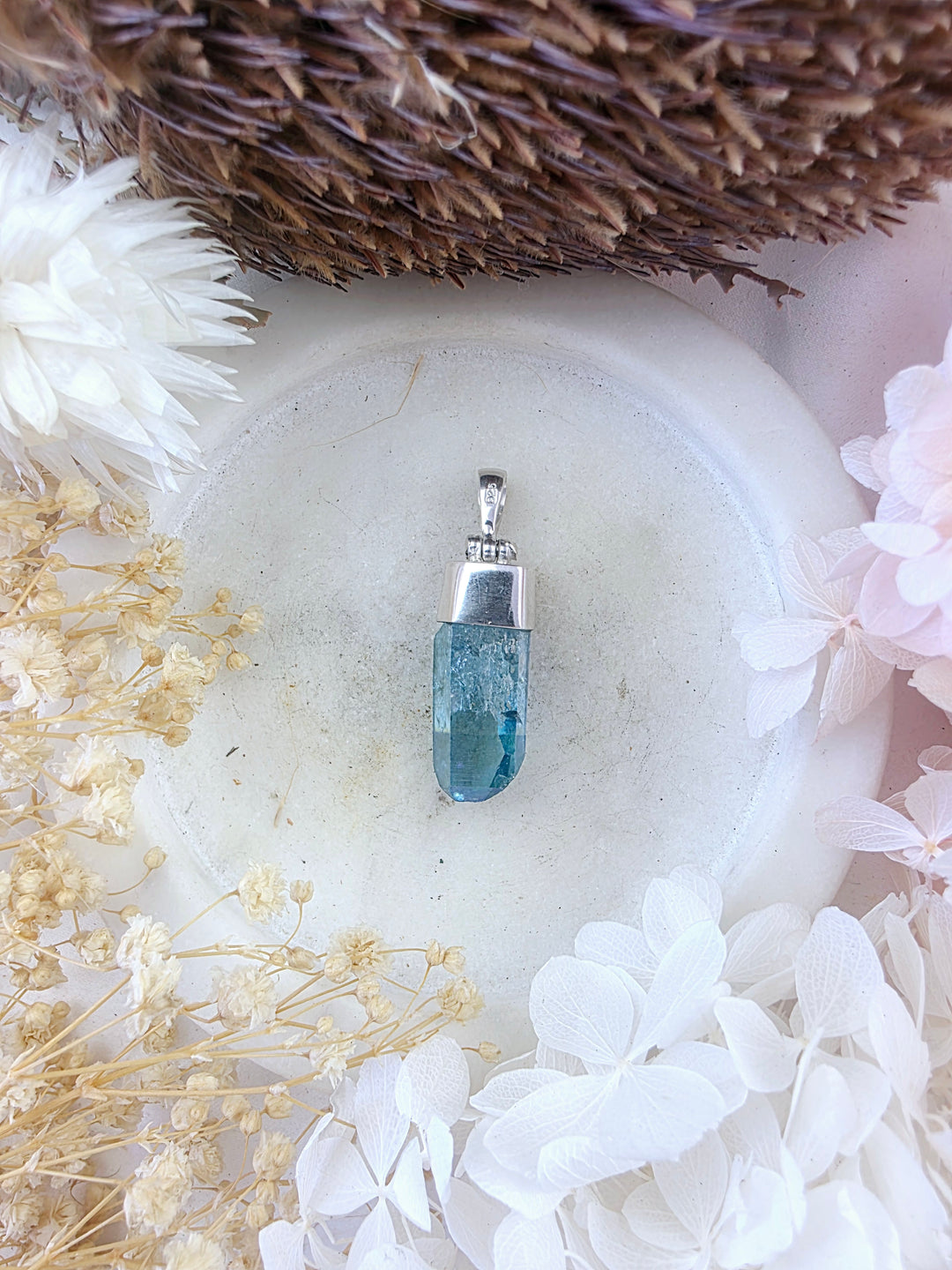 Aqua Aura Silver Pendant