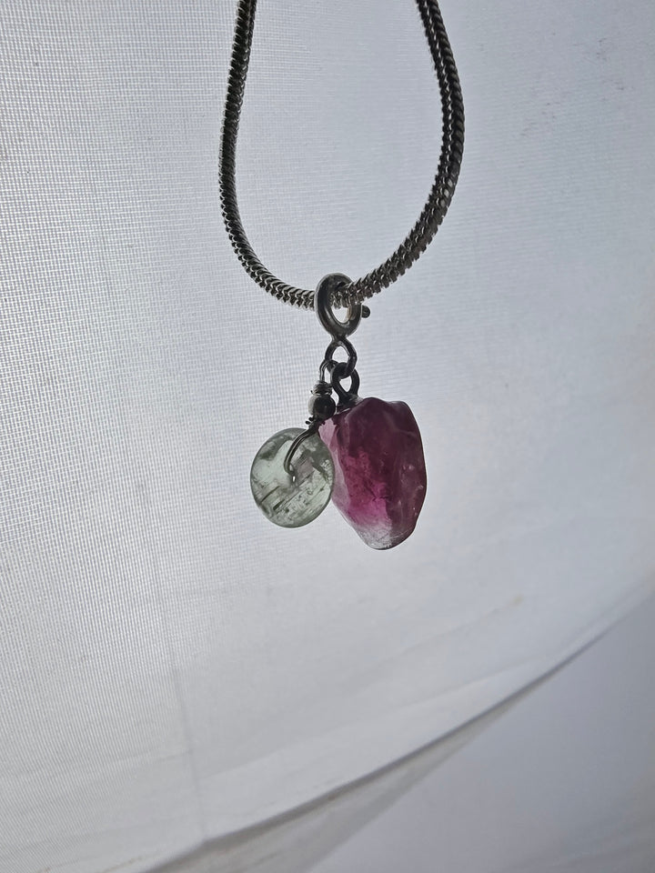 Pink & Green Tourmaline Chakra Silver Pendant/Charm — Heart Wide Open