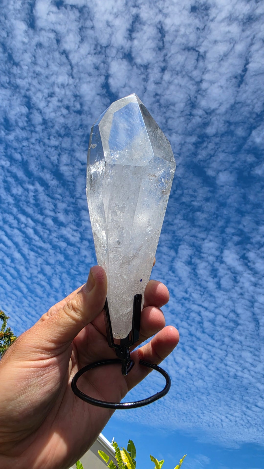 Lemurian Seed with Black Chlorite Phantom Quartz with Metal Stand