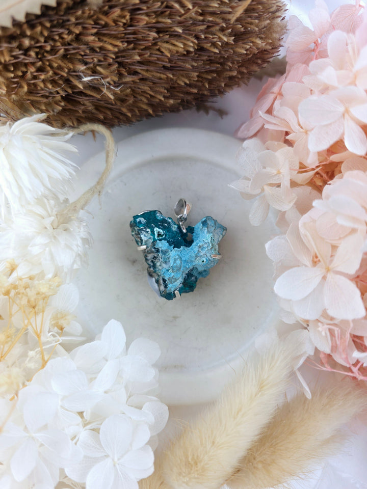 Dioptase & Shattuckite Silver Pendant