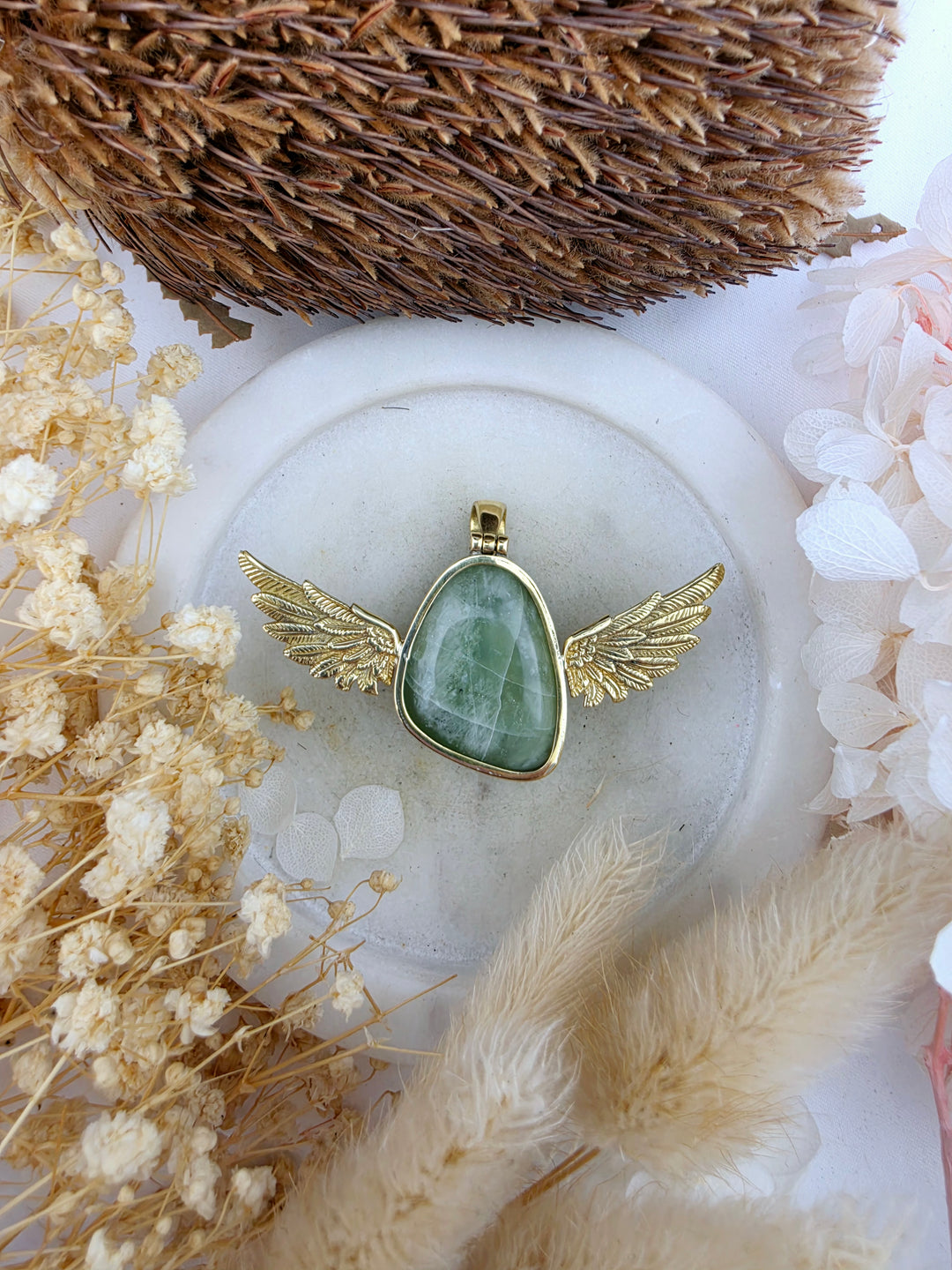 Jade Anahata Brass Pendant