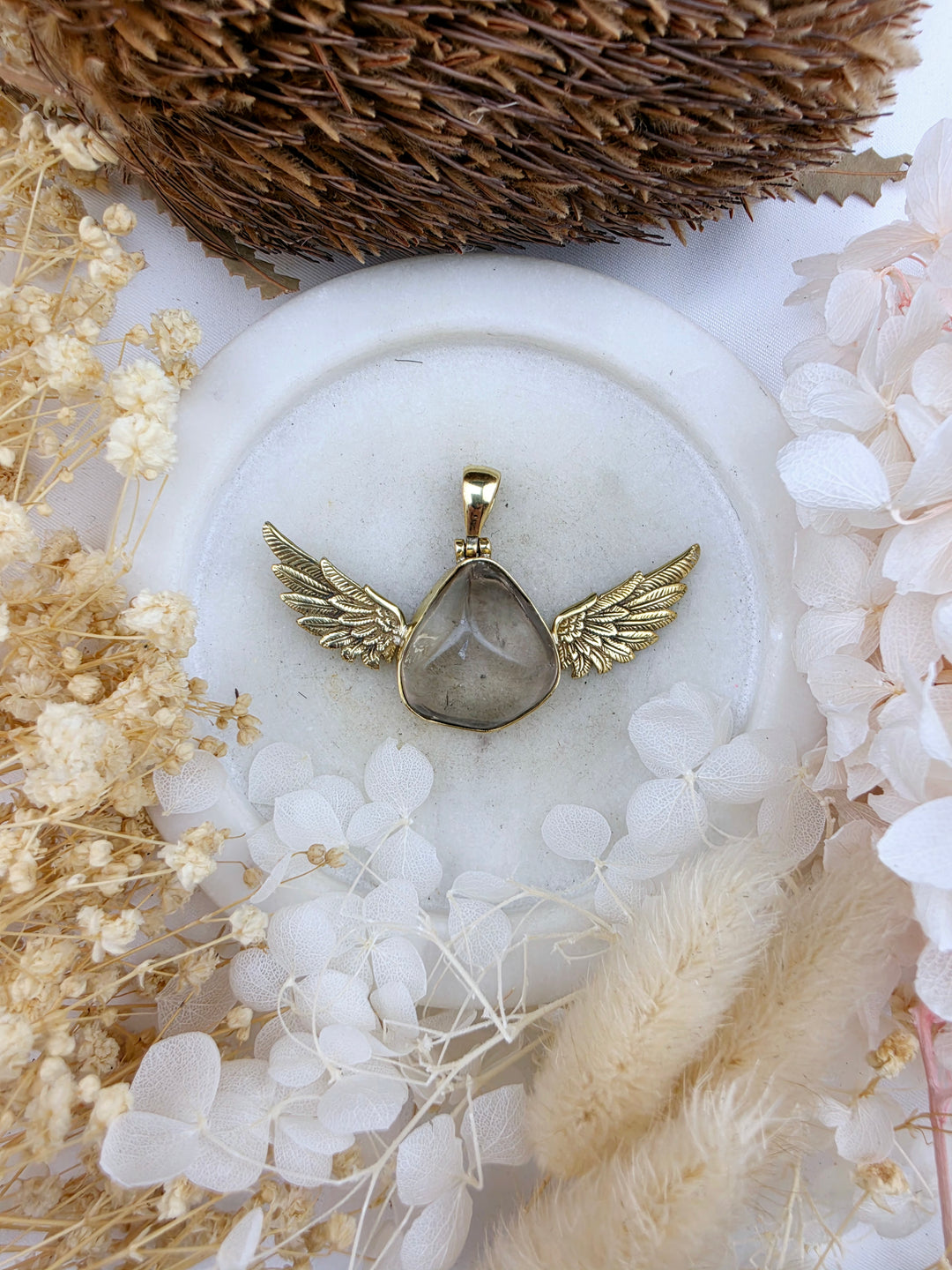 Smoky Quartz Anahata Brass Pendant