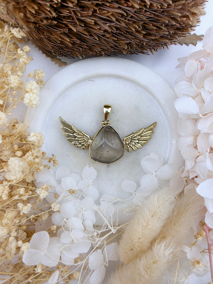 Smoky Quartz Anahata Brass Pendant