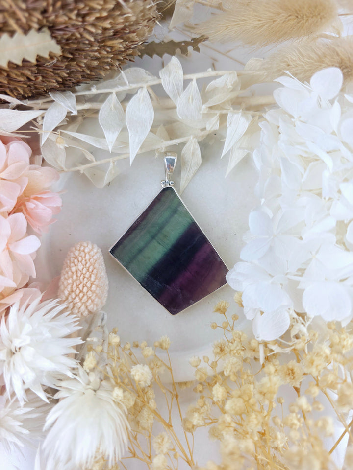 Rainbow Fluorite Silver Pendant